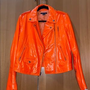 NWT Theory Leather Jacket, Medium, Electric Orange